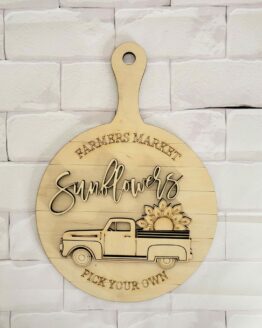 Sunflower & truck Decorative Cutting Board, Shiplap, UNFINISHED